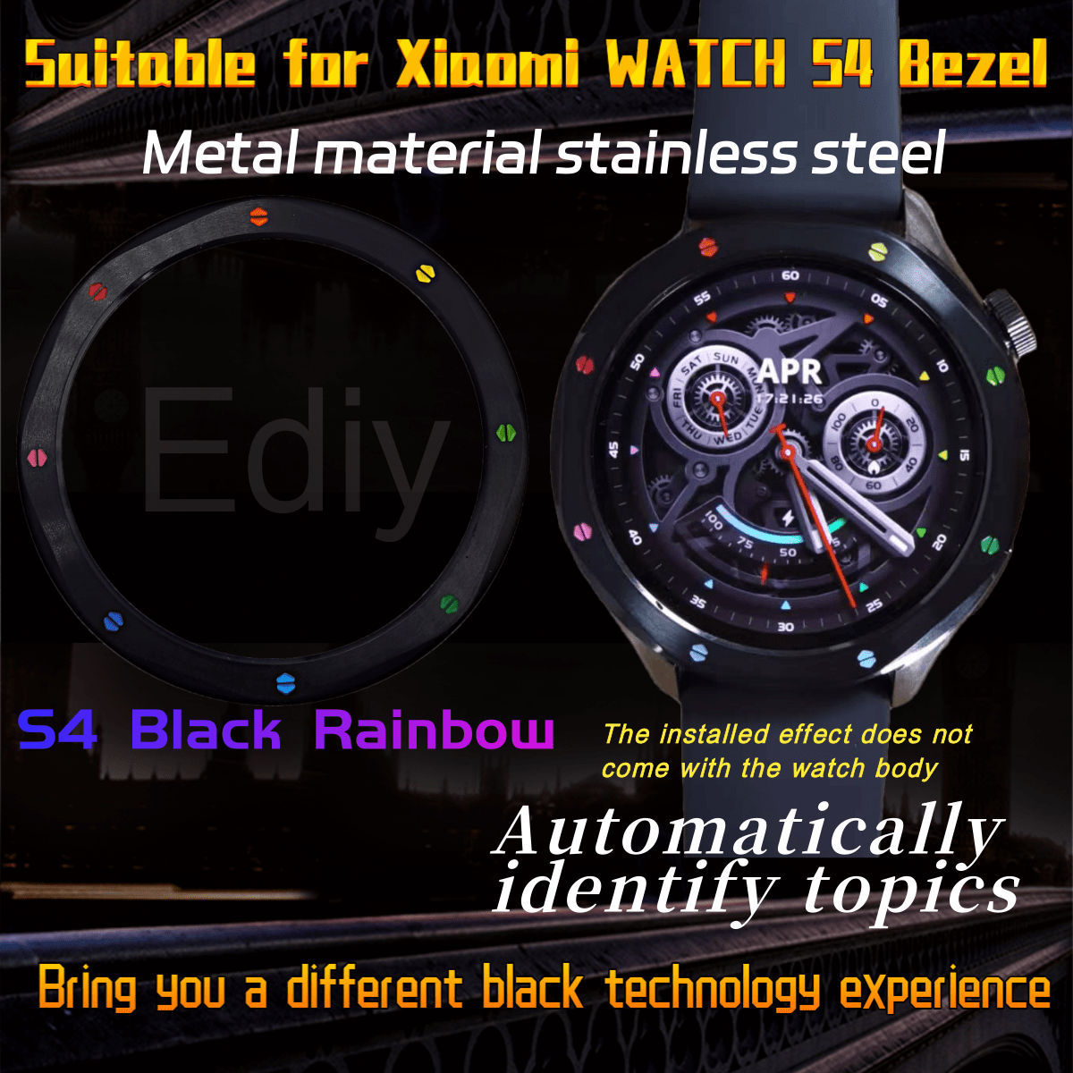 Xiaomi Smartwatch S3 Accessories - Metall-Lünettenring Uhrengehäuse Gehärteter Glasfilm Metall-Lünetten-Ersatzgehäuseabdeckung für